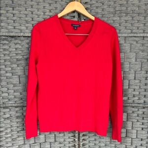 Lands' End Women's Vibrant Red Cashmere V-Neck Sweater